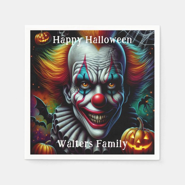 Spooky Scary Clown Halloween Party Personalized Napkin (Front)