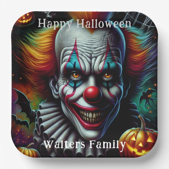 Spooky Scary Clown Halloween Party Personalized Paper Plate (Front)