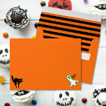 Spooky Scary Orange Halloween Party Return Address<br><div class="desc">Create your own custom, personalized, fun, creepy spooky black cat, cute scary ghost, black flying witch on broom halloween orange black and white, family name return address, smooth, classic, matte, birthday / costume / office party invitation / wedding invitation / greeting card / mail envelopes. Simply enter your name /...</div>