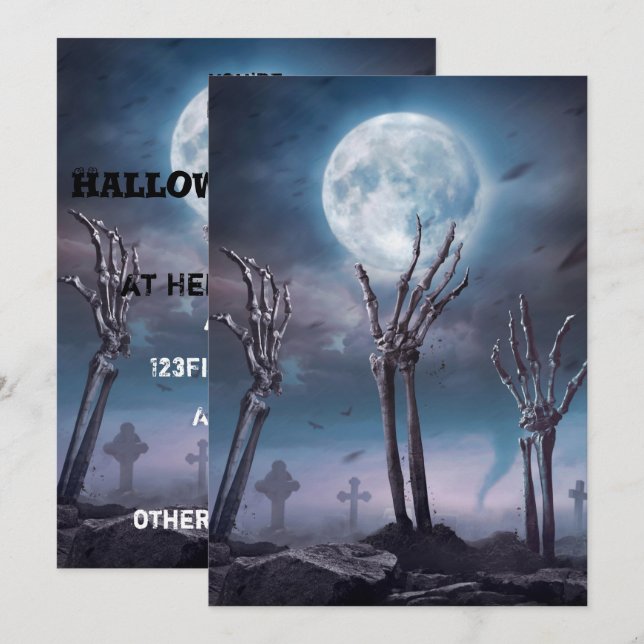 Spooky Scary Skeleton Undead Halloween Party Invit Invitation (Front/Back)
