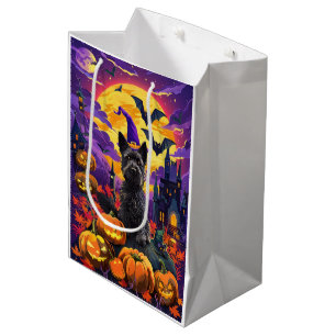 Spooky Scottish Terrier Halloween Witch Pumpkin Medium Gift Bag