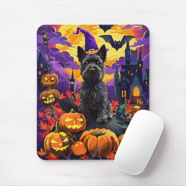 Spooky Scottish Terrier Halloween Witch Pumpkin Mouse Pad (With Mouse)