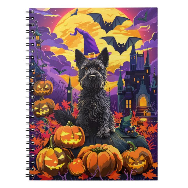 Spooky Scottish Terrier Halloween Witch Pumpkin Notebook (Front)