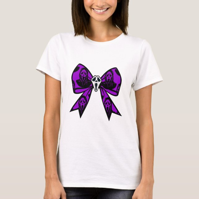 Spooky Scream Face Bow Halloween T-Shirt (Front)