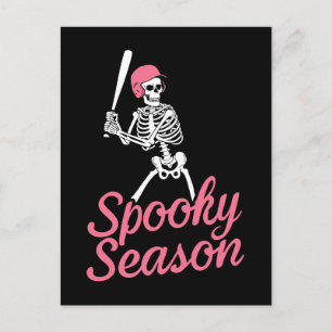 Spooky Season   Baseball Skeleton Pink Hat Postcard