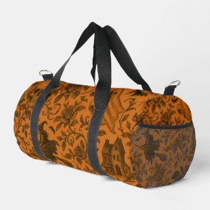 Spooky Season Black and Orange Halloween Vintage  Duffle Bag