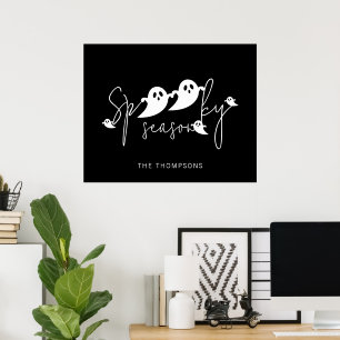 Spooky Season Black And White Ghosts Halloween Poster