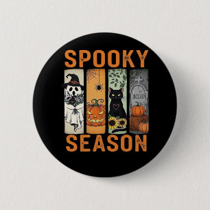 Spooky Season � Cute Ghost, Black Cat, Pumpkin & H 2 Inch Round Button