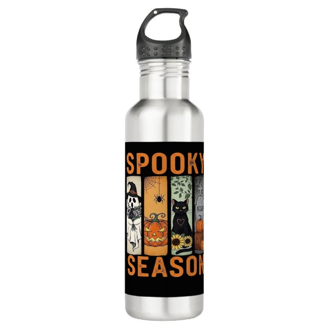 Spooky Season – Cute Ghost, Black Cat, Pumpkin & H 710 Ml Water Bottle (Front)