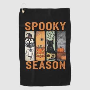 Spooky Season – Cute Ghost, Black Cat, Pumpkin & H Golf Towel