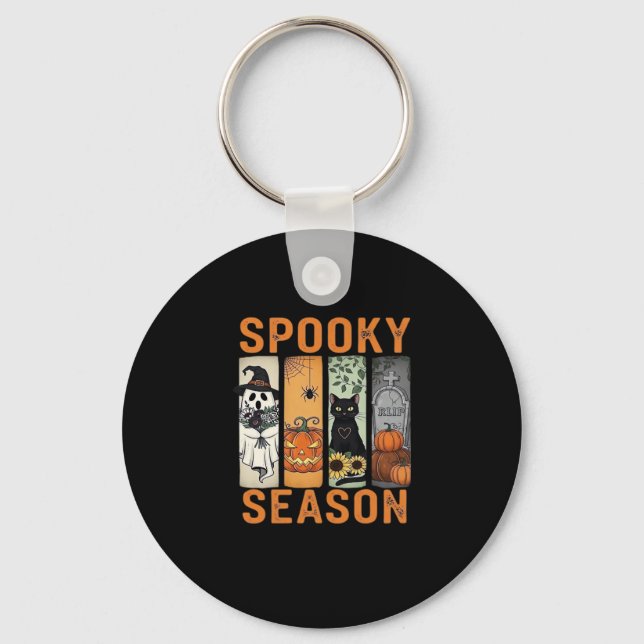 Spooky Season � Cute Ghost, Black Cat, Pumpkin & H Keychain (Front)