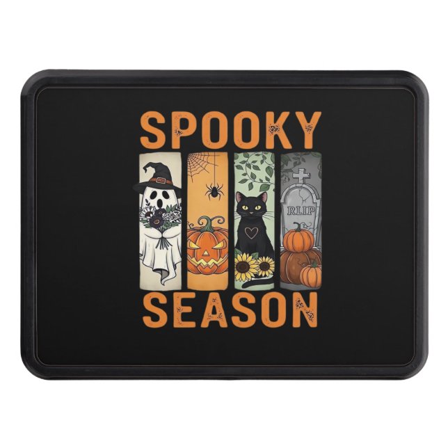 Spooky Season � Cute Ghost, Black Cat, Pumpkin & H Trailer Hitch Cover (Front)