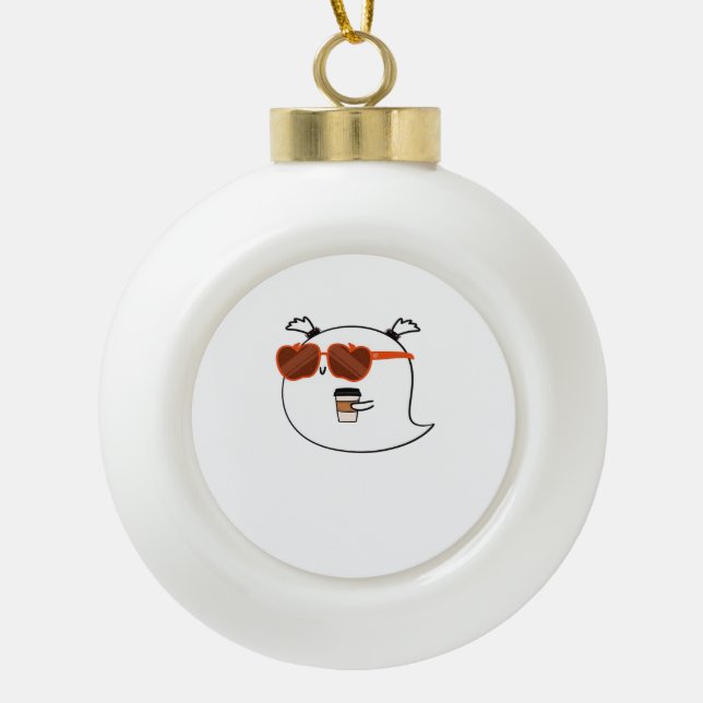 Spooky Season Cute Ghost Classic T-Shirt Ceramic Ball Christmas Ornament (Front)
