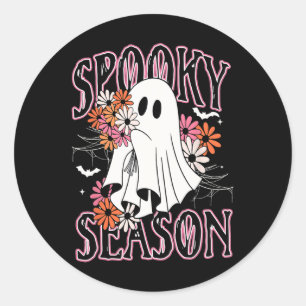 Spooky Season Cute Ghost Halloween Costume Floral  Classic Round Sticker