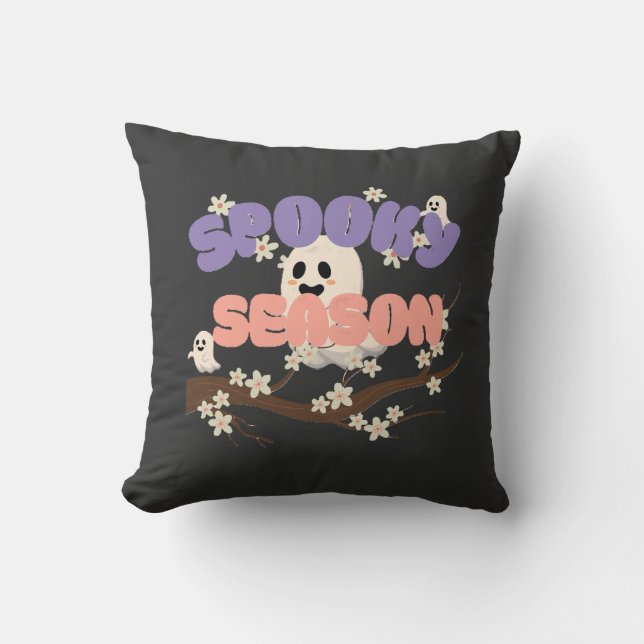 Spooky Season Cute Ghost Halloween Throw Pillow (Front)