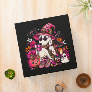 Spooky Season Cute Ghost in Witch Hat and Pumpkin Binder