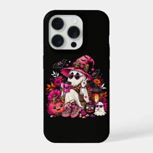 Spooky Season Cute Ghost in Witch Hat and Pumpkin iPhone 15 Pro Case