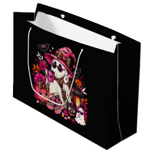 Spooky Season Cute Ghost in Witch Hat and Pumpkin Large Gift Bag