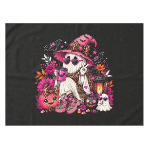 Spooky Season Cute Ghost in Witch Hat and Pumpkin Tablecloth