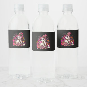 Spooky Season Cute Ghost in Witch Hat and Pumpkin Water Bottle Label