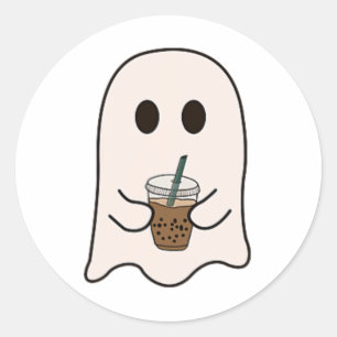 Spooky Season Cute Little Ghost Ice Coffee Hallowe Classic Round Sticker