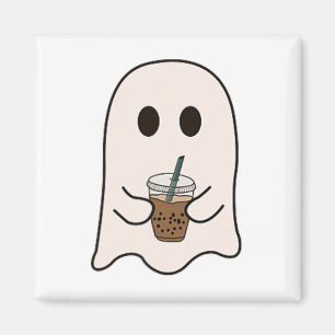Spooky Season Cute Little Ghost Ice Coffee Hallowe Magnet