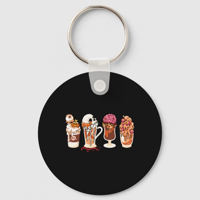 Spooky Season Fall Coffee Horror Movie And Coffee  Keychain (Front)