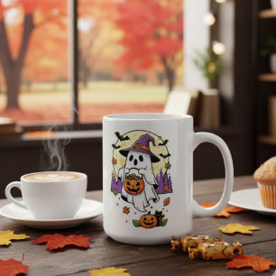 Spooky Season for fun October Look - Retro Ghost Coffee Mug