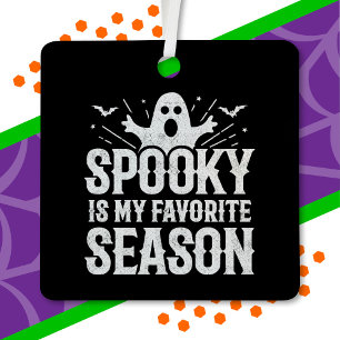 Spooky Season Ghost Bats Scary Happy Halloween Metal Ornament
