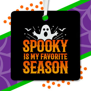 Spooky Season Ghost Bats Scary Happy Halloween Metal Ornament