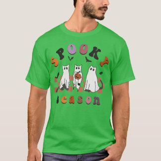 Spooky Season Ghost Black Cat Lover Funny Hallowee T-Shirt
