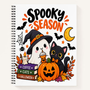 Spooky Season Ghost & Black Cat Notebook