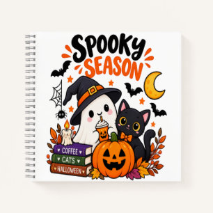 Spooky Season Ghost & Black Cat Notebook