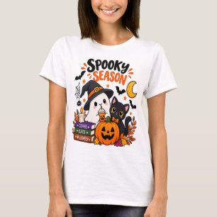 Spooky Season Ghost & Black Cat T-Shirt