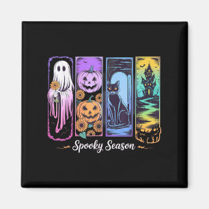 Spooky Season Ghost Cat Pumpkin In Frame Halloween Magnet