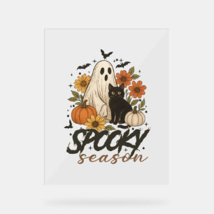 Spooky Season Ghost Retro Spooky Floral Halloween  Acrylic Sign