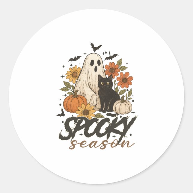 Spooky Season Ghost Retro Spooky Floral Halloween  Classic Round Sticker (Front)
