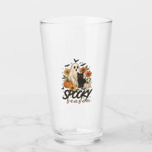 Spooky Season Ghost Retro Spooky Floral Halloween Glass