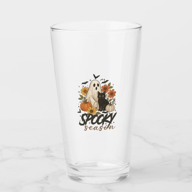 Spooky Season Ghost Retro Spooky Floral Halloween  Glass (Front)
