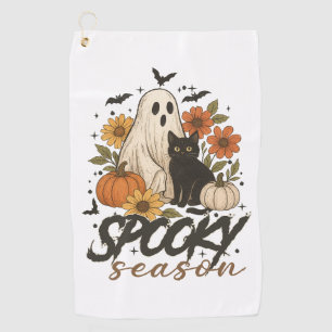 Spooky Season Ghost Retro Spooky Floral Halloween Golf Towel