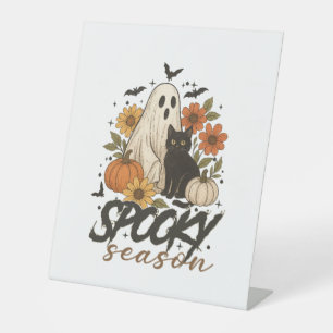 Spooky Season Ghost Retro Spooky Floral Halloween  Pedestal Sign