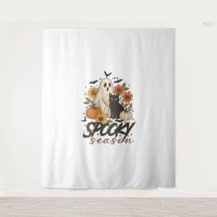 Spooky Season Ghost Retro Spooky Floral Halloween Tapestry