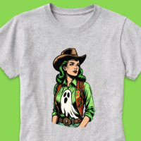 Spooky Season Green Retro Cowgirl with Ghost