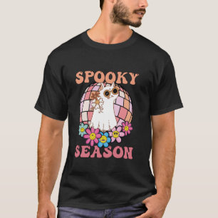 Spooky Season Groovy Ghost Cat Retro Vintage Hallo T-Shirt