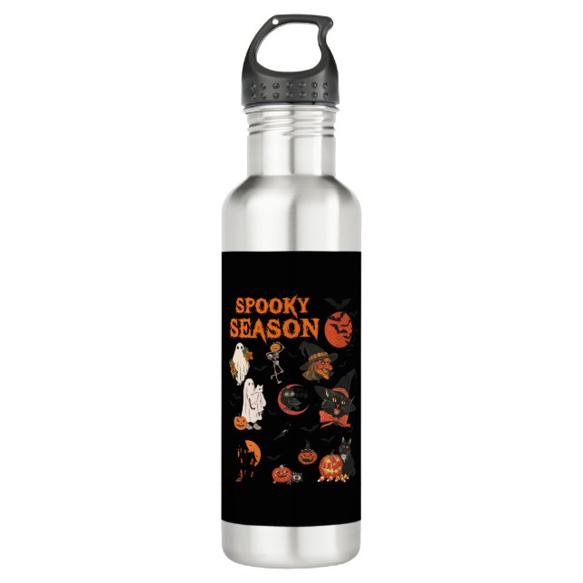 Spooky Season Halloween Black Cat Witch Ghost Pump 710 Ml Water Bottle (Front)