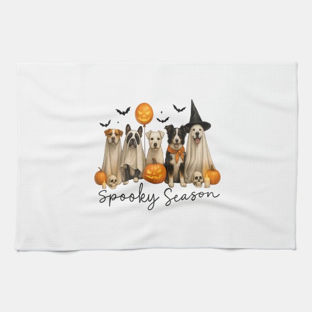 Spooky Season Halloween Dog Kitchen Towel (Horizontal)