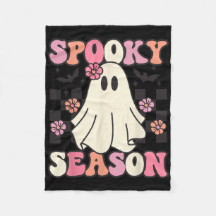 Spooky Season Halloween Ghost Costume Retro Groovy Fleece Blanket