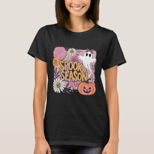 Spooky Season Halloween Ghost Floral Pumpkin Women T-Shirt