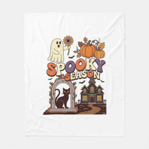 Spooky Season Halloween Ghost Pumpkin Black Cat Ha Fleece Blanket