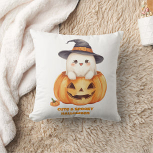 Spooky Season Halloween Ghost Pumpkin Throw Pillow